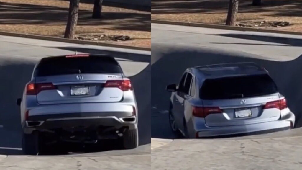 Una Acura MDX hace peligroso ridículo en parque de patinaje